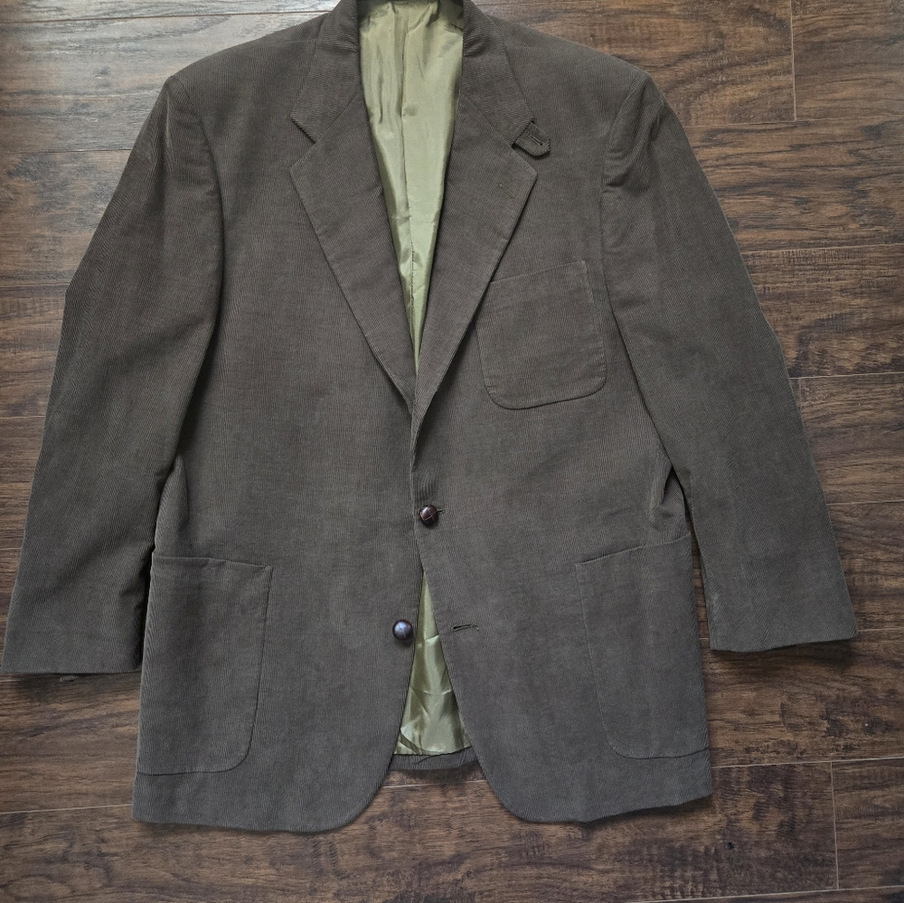 Vintage Men's Single Breasted Brown Coduroy Blazer/Sport Coat 44R Made In Italy - Picture 2 of 7